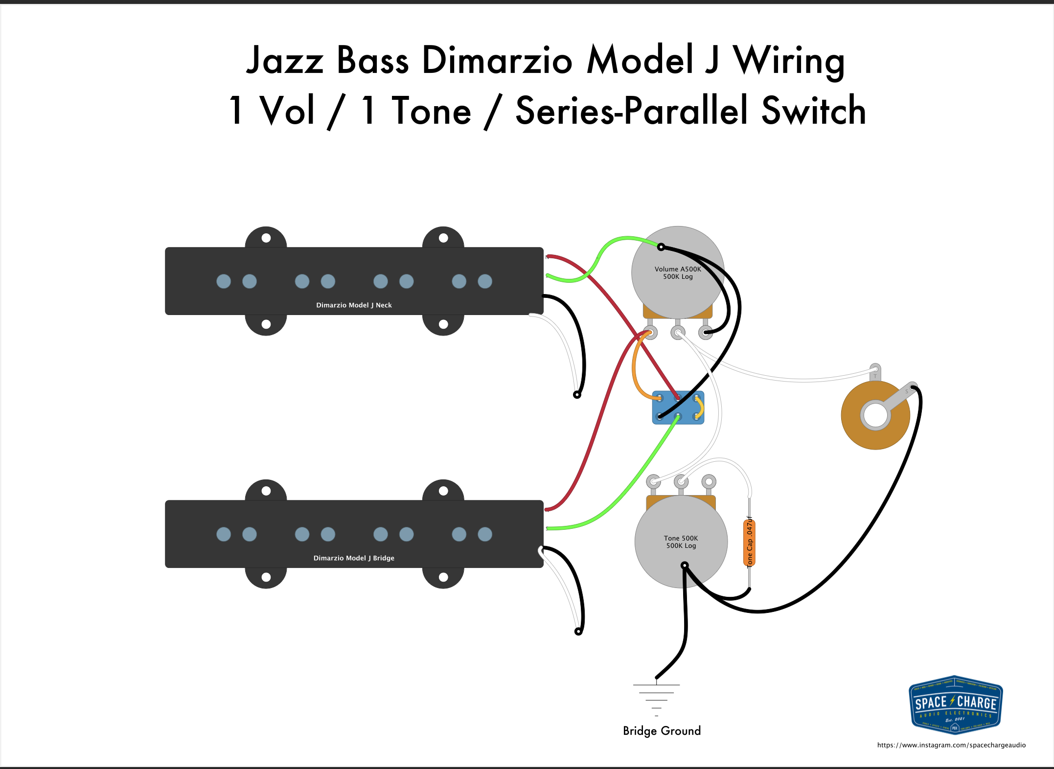 Music Gear Mods: Jazz Bass wiring diagram: 1 volume / 1 tone / series-parallel switch